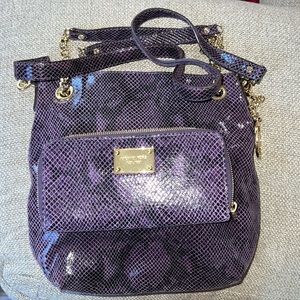 Purple Michael Kors Snake Skin Bag & Matching Wallet w/ gold accents.